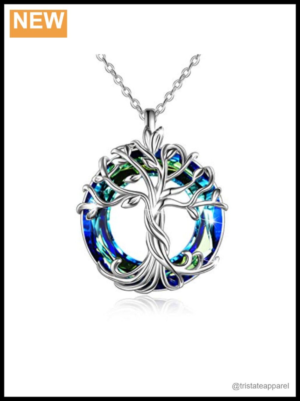 Tree of Life Pendant Necklace 925 Sterling Silver 14k White Gold Plated Crystal
